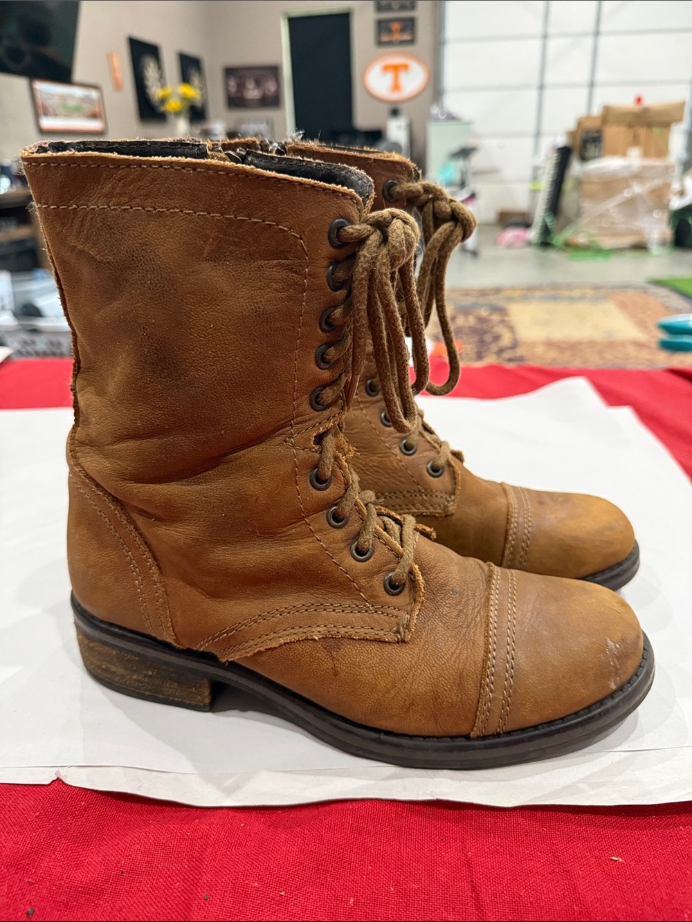 Steve Madden Tan Lace-Up Combat Boots